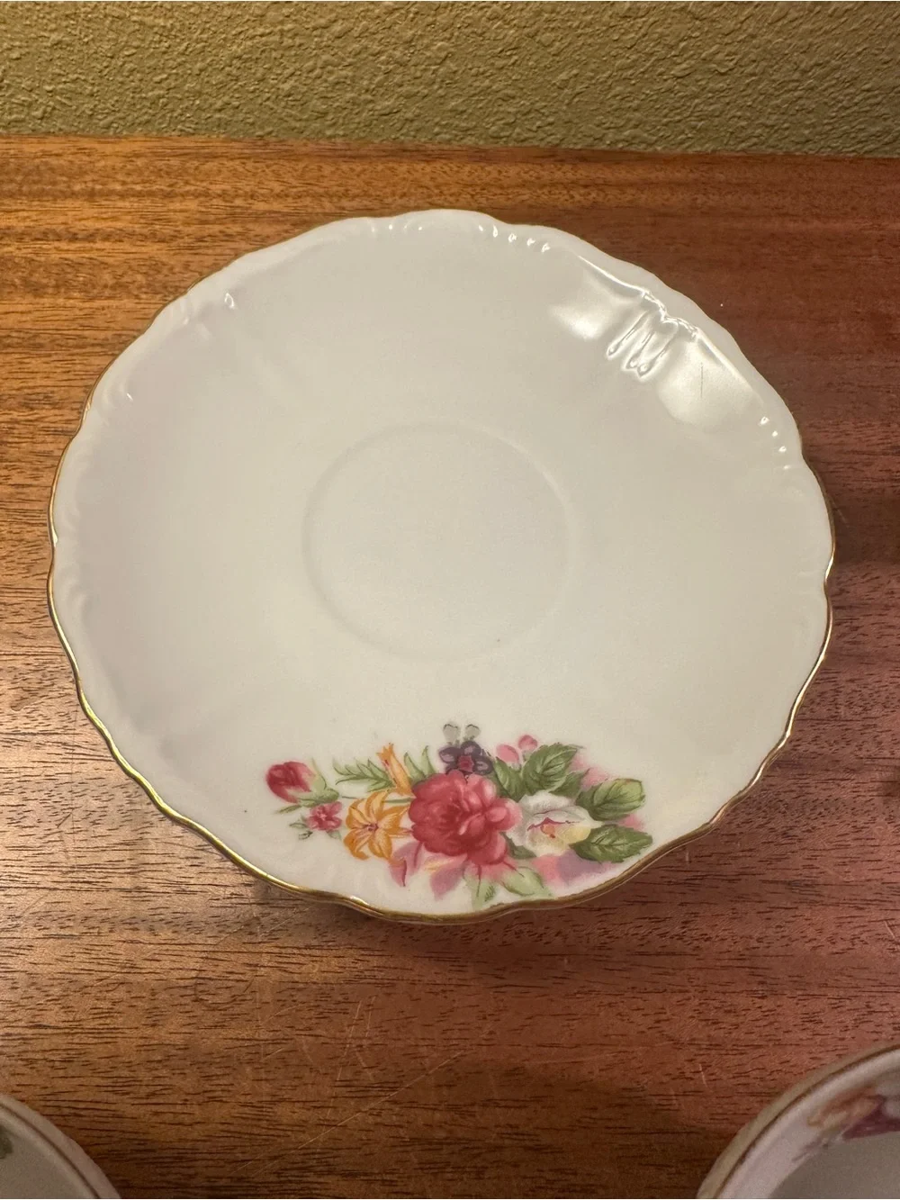 Floral Porcelain Teacup with Gold Trim
